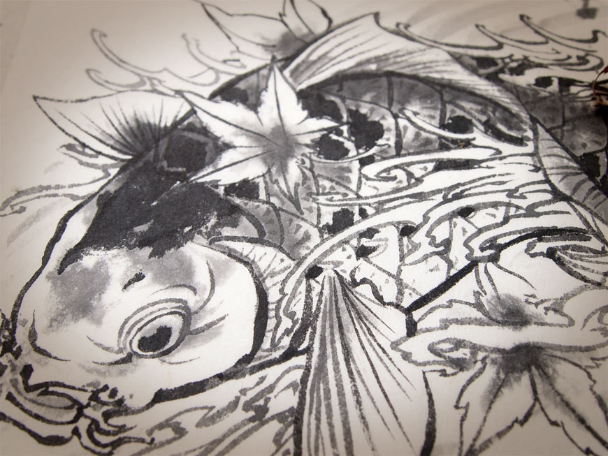 Horitaro original ink drawing close-up